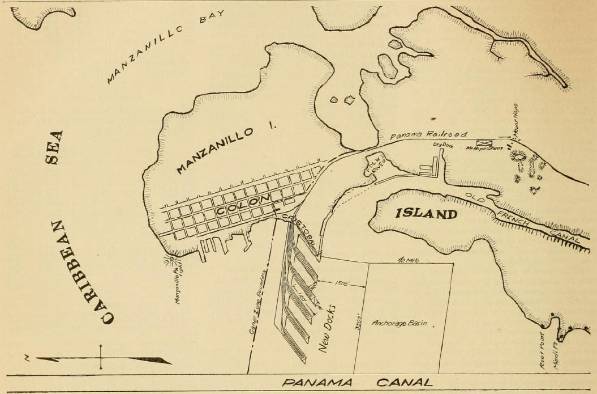 Plano de situación de la ciudad de Colón en 1911, publicado en el Canal Record, como parte de los reportes de avance de las obras de infraestructura que eran realizadas por los norteamericanos.