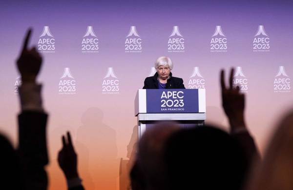 La Secretaria del Tesoro de Estados Unidos, Janet Yellen, en la Reunión de Ministros de Finanzas del Foro de Cooperación Económica Asia-Pacífico (APEC) en San Francisco, California.