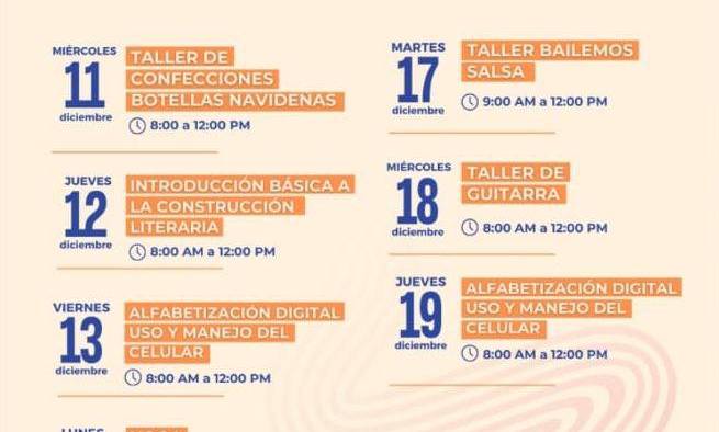 Temas de los talleres que está realizando Ciudad de las Artes.