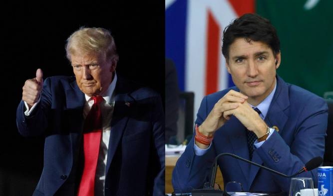 Combo de fotografías de archivo del presidente electo de Estados Unidos, Donald Trump (i) y el primer ministro canadiense, Justin Trudeau.