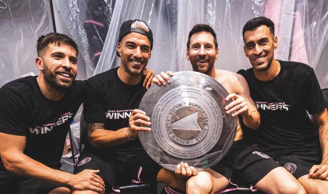 Los jugadores del Inter Miami Jordi Alba, Luis Suárez, Lionel Messi y Sergio Busquets.