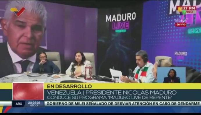 Una foto del presidente panameño, José Raúl Mulino, acompañó las declaraciones de Nicolás Maduro sobre Panamá