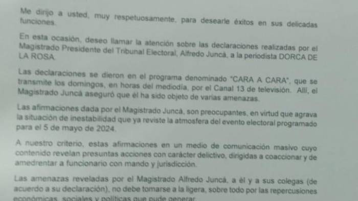 Mayín Correa pide a procurador Caraballo investigar amenazas contra Juncá