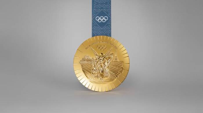 La presea de oro que se le otorga a los atletas que finalicen de primer lugar en su respectiva disciplina en París 2024.