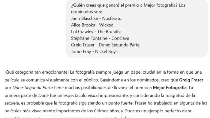 La herramienta de IA predice a Greig Fraser como ganador por Mejor fotografía adaptado para los Critics Choice Awards.