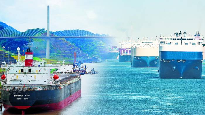 Vista de las entradas marítimas del Canal de Panamá y el de Suez.