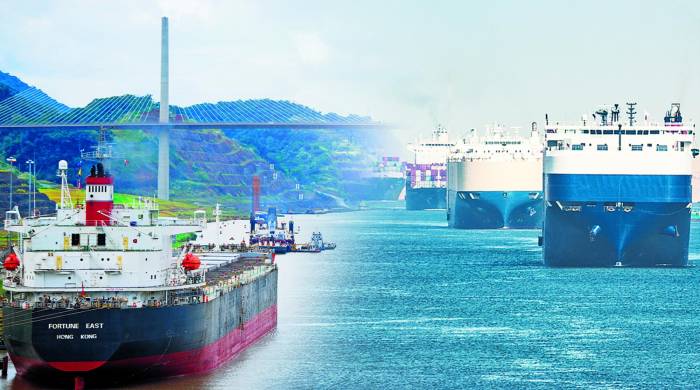 Vista de las entradas marítimas del Canal de Panamá y el de Suez.