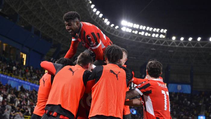 Los jugadores del Milan celebran el 1-2 frente a la Juventus.