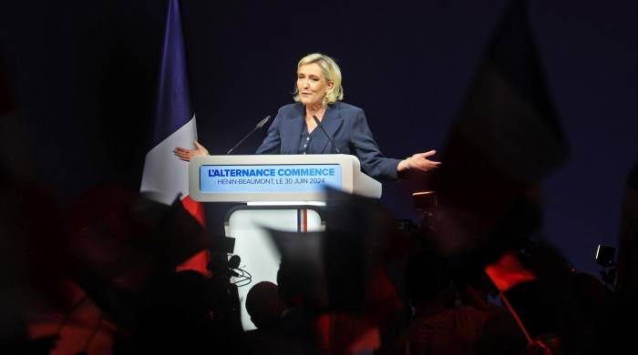 La expresidenta del grupo parlamentario francés de extrema derecha Rassemblement National (RN), Marine Le Pen.