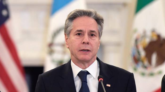 El secretario de Estado estadounidense, Antony Blinken, fue registrado este miércoles 28 de febrero, durante una reunión trilateral entre Estados Unidos, México y Guatemala, en Washington DC.