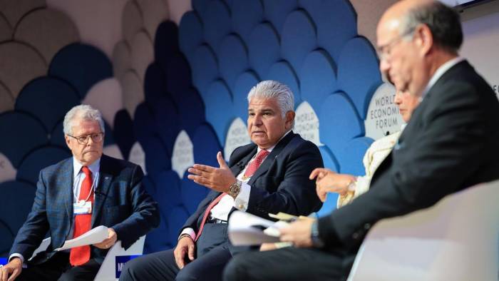 José Raúl Mulino, presidente de Panamá, durante su participación en el Foro de Davos.