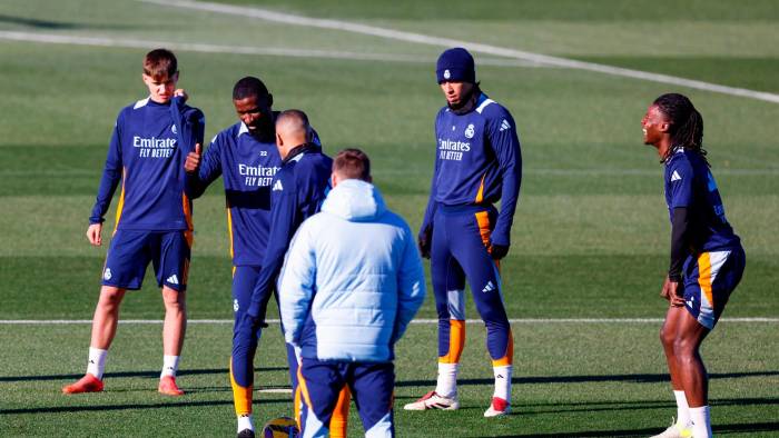 Entrenamiento del Real Madrid este sábado en Valdebebas.