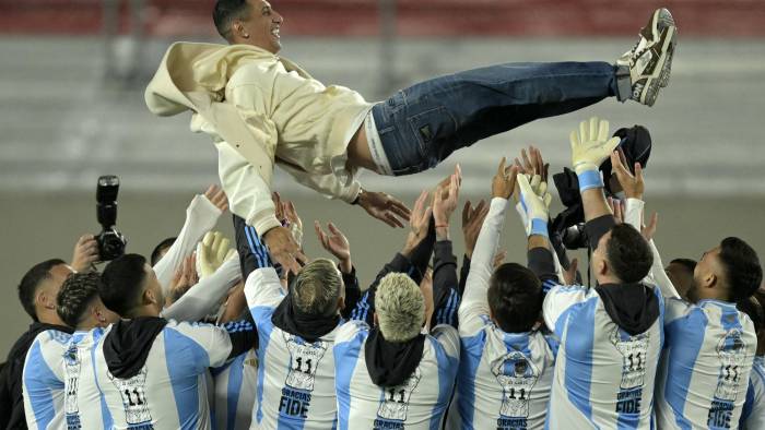 Ángel Di María durante sus actos de despedida de la selección de Argentina.