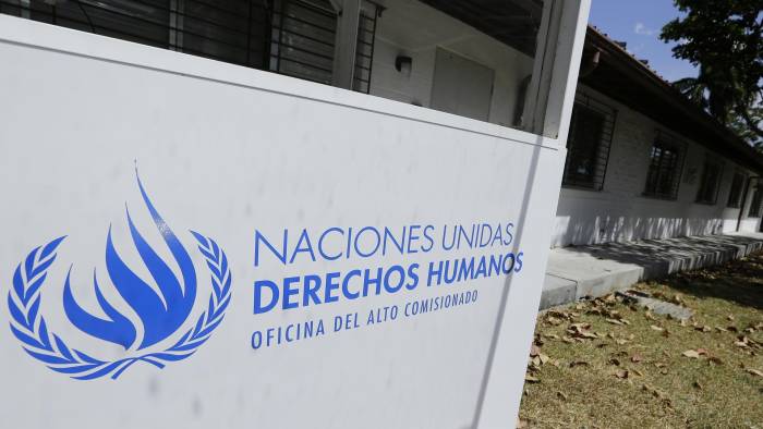 Detalle este martes, 20 de febrero, del exterior de la oficina del Alto Comisionado de las Naciones Unidas para los Derechos Humanos en Panamá.