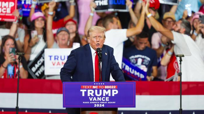 El candidato presidencial republicano, Donald Trump, durante un mitin de campaña en el Bojangles Coliseum en Charlotte, Carolina del Norte.
