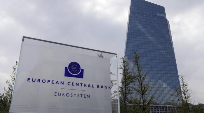 Sede del Banco Central Europeo (BCE), tras una reunión del consejo de gobierno del BCE en Fráncfort, Alemania.