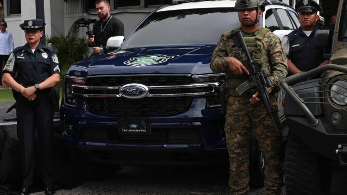 Miembros de instituciones de seguridad durante la rendición de cuentas del ministro Frank Ábrego.