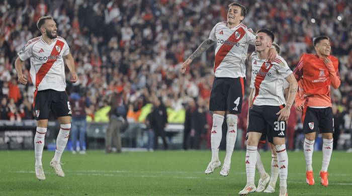 Jugadores de River Plate durante un partido de la Copa Libertadores.