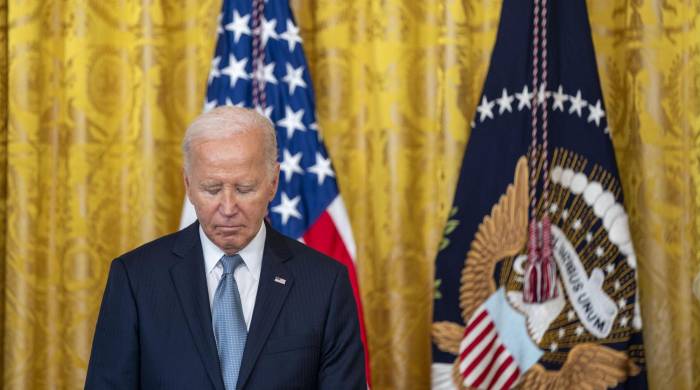 El presidente estadounidense, Joe Biden, durante una ceremonia de Medalla de Honor en el Salón Este de la Casa Blanca en Washington, DC, Estados Unidos.