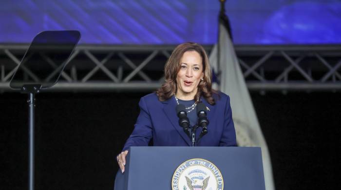 La vicepresidenta de EE. UU., Kamala Harris, se dirige a la 60 Bienal Internacional de Boule de Sigma Gamma Rho Sorority Inc. en el Centro de Convenciones George R. Brown en Houston, Texas, EE. UU., el 31 de julio de 2024.