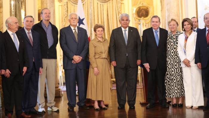 El presidente, José Raúl Mulino, y los expresidentes Ernesto Pérez Balladares y Mireya Moscoso, recibieron a Edmundo González en Presidencia.