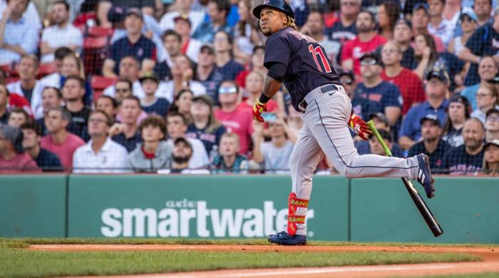 El dominicano José Ramírez, tercera base de los Guardianes de Cleveland.