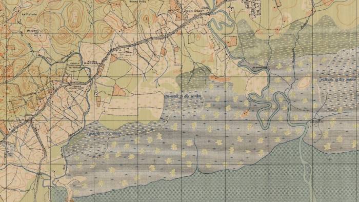 Esta hoja topográfica de 1925 permite tener una idea del paisaje de la ciudad hace aproximadamente un siglo. Antes de la urbanización del sector este de la ciudad, ríos como el Abajo, Matías Hernández y Juan Díaz aún conservaban buena parte de su carácter natural en su morfología y paisaje.