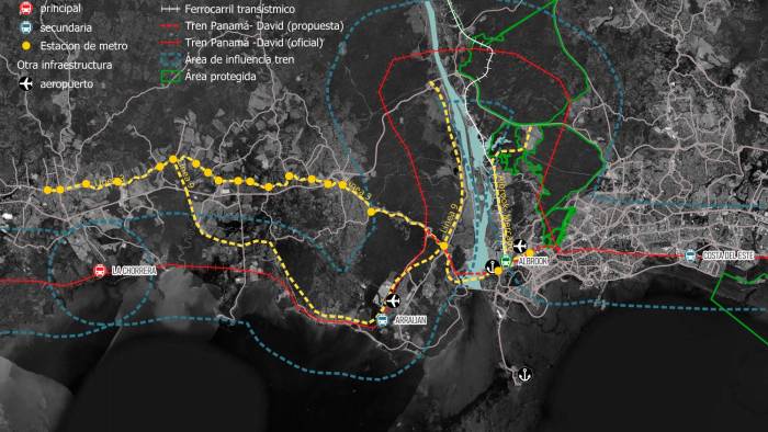 La propuesta de trazado del tren Panamá-David, hace un rodeo de 31 kms hacia el norte en la zona transístmica, sin integrarse con el nodo logístico de Albrook donde se encuentran elementos de infraestructura vitales como los puertos del Pacífico, el ferrocarril transístmico, el metro y el aeropuerto de Albrook.