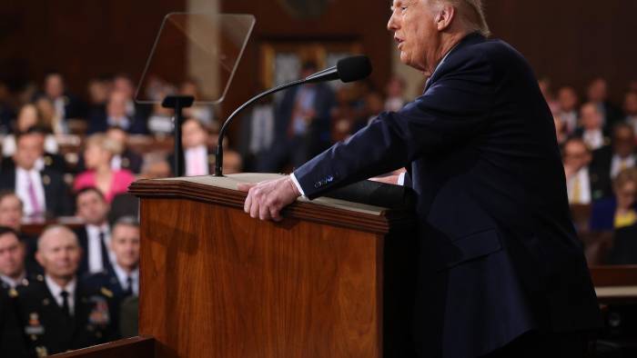 Donald Trump, presidente de Estados Unidos, durante su primer mensaje a la nación en el Congreso.