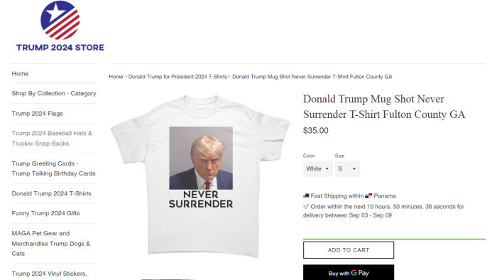 Uno de los diseños de las camisetas de Trump en las tiendas no oficiales.