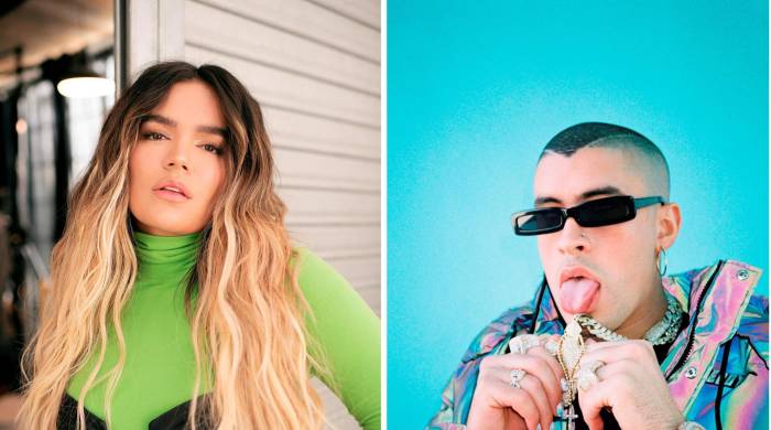 Combo de dos fotografías cedidas por Telemundo donde aparece la cantante colombiana Karol G y el puertorriqueño Bad Bunny