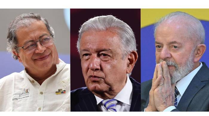 Fotografías de los presidentes de Colombia, Gustavo Petro; de México, Andrés Manuel López Obrador, y de Brasil, Luiz Inácio Lula da Silva, respectivamente.