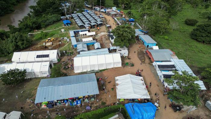 Vista aérea de la estación de recepción de migrantes en Lajas Blancas, provincia de Darién.