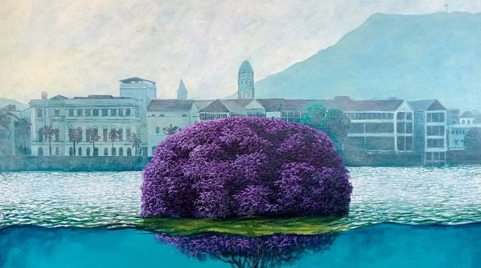 Árbol Jacarandá en San Felipe Acrílico sobre tela 36”x48”.