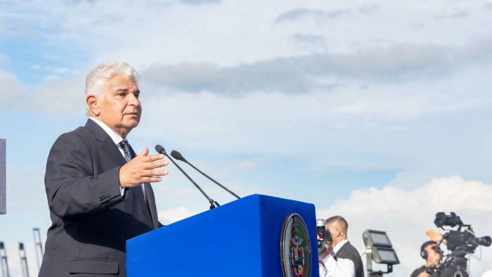 El presidente de la República de Panamá, José Raúl Mulino, durante el acto del Canal.