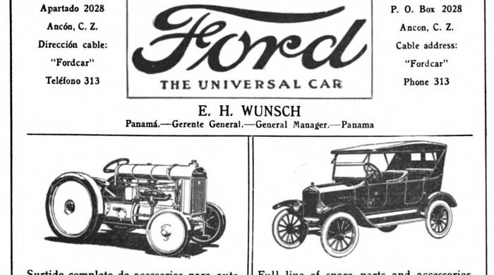 Anuncio de la compañía que distribuía los autos Ford en Panamá. Fuente: El libro de Oro (autores: Mia Strasser y David Saavedra).