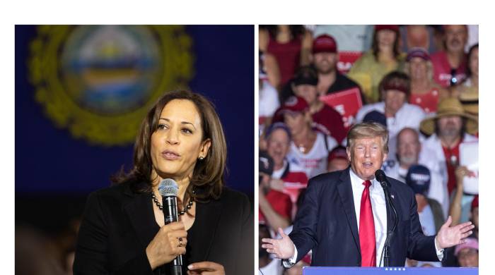 Los candidatos presidenciales Kamala Harris (i) y Donald Trump (d).