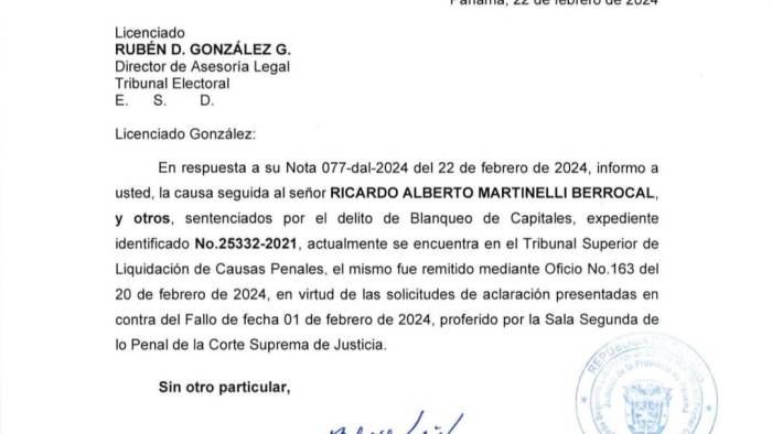 Escaramuza entre el TE y la Corte por el caso de Martinelli