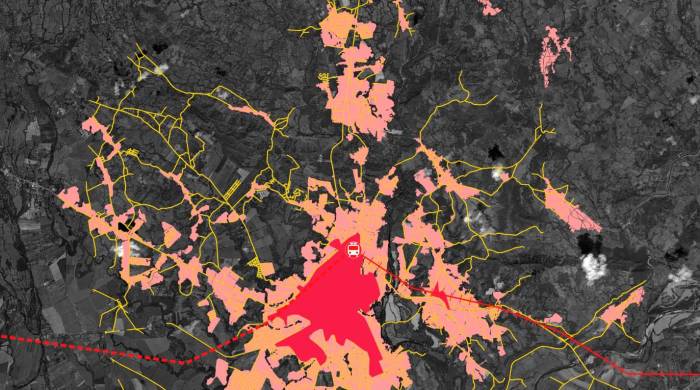 Ciudad de David. Uno de los aspectos que se propone desde ORU/FSU es la adopción de un modelo de ciudades intermedias con contención de la expansión de la huella urbana a partir de un radio de 12.5 kilómetros o 15 minutos en auto, y el fortalecimiento de la actividad económica y la atracción de estas ciudades en el interior que servirán de nodos del tren propuesto.