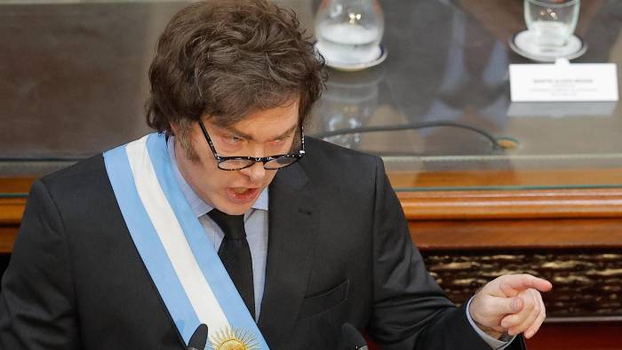 Javier Milei, presidente de Argentina, en la apertura de la 143 asamblea legislativa, en el Congreso de la Nación, Buenos Aires, Argentina.