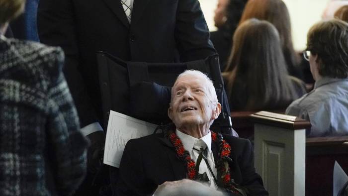 Foto de archivo del 29 de noviembre de 2023 del expresidente Jimmy Carter en el funeral de su esposa.