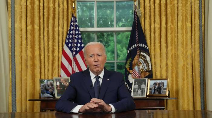 El presidente de EE. UU., Joe Biden, ofrece un discurso a la nación desde la Oficina Oval en la Casa Blanca, el 14 de julio de 2024.