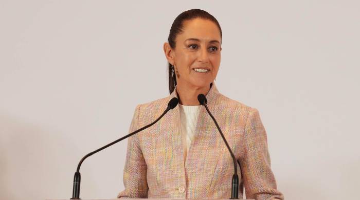 Fotografía cedida este miércoles por la Casa de Campaña de la presidenta electa de México, Claudia Sheinbaum, durante su participación en una conferencia de prensa en la Ciudad de México.