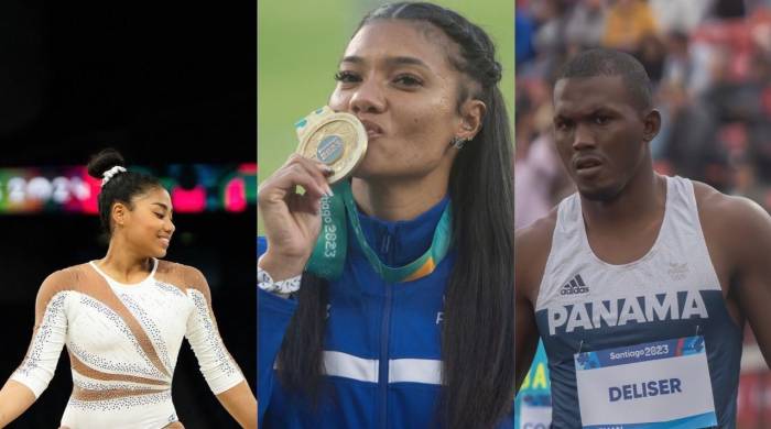 Los atletas panameños Hillary Heron, Gianna Woodruff y Arturo Deliser.