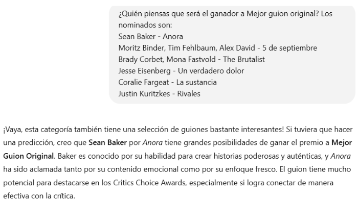 La herramienta de IA predice a Sean Baker como ganador por Mejor guion original para los Critics Choice Awards.