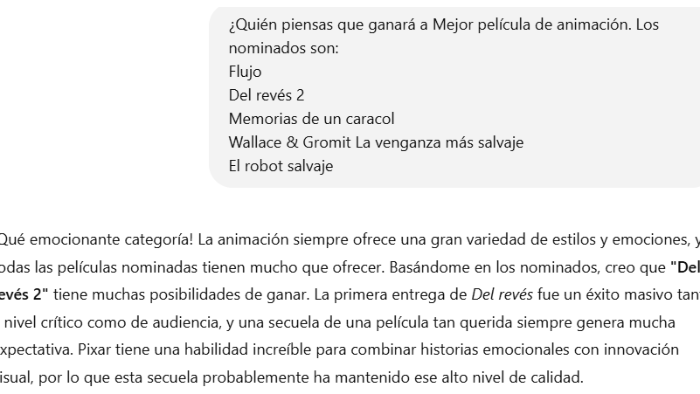 La herramienta de IA predice a Del revés 2 como ganador para Mejor película de animación para los Critics Choice Awards.