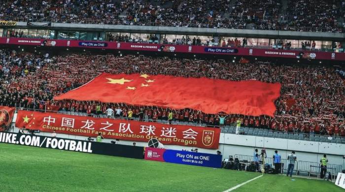 Afición de China durante un partido de su selección.