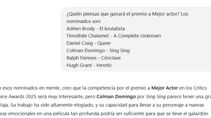 La herramienta de IA predice a Colman Domingo como el Mejor actor para los Critics Choice Awards.