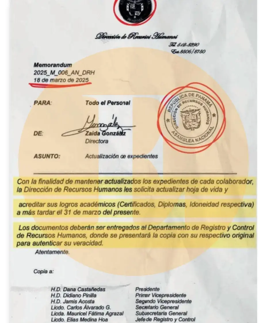 Memorándum que circuló posterior al anuncio de la auditoría del contrato.