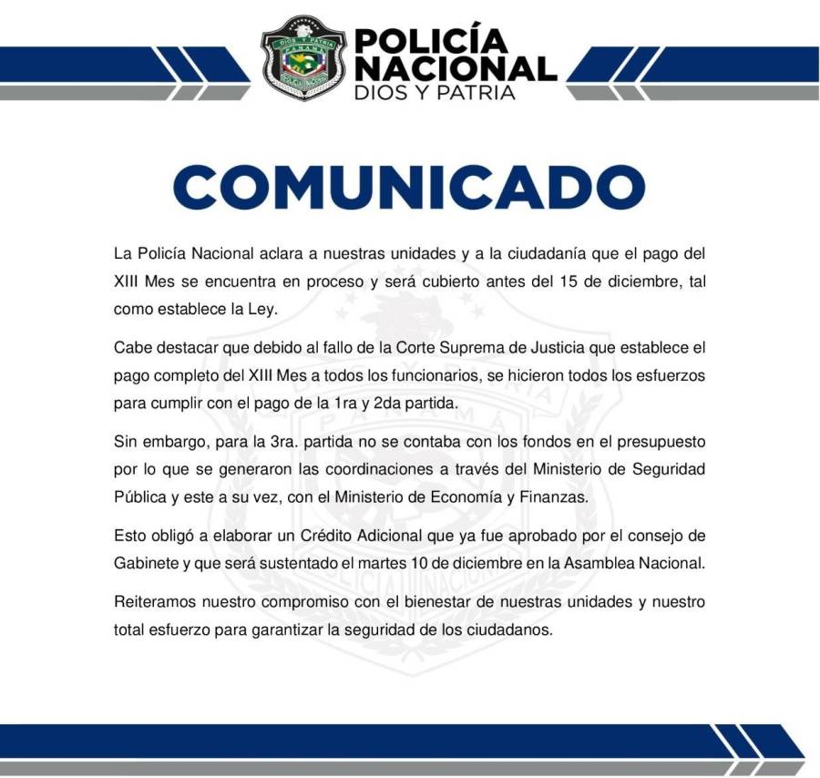 Comunicado de la Policía Nacional.